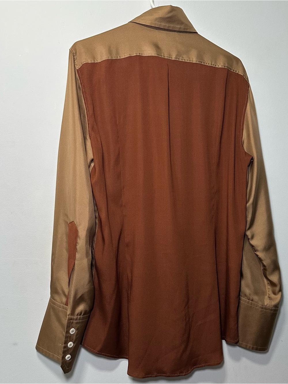 Dsquared2 Satin Feel Colorblock Button Front Shirt Men’s Size 50 Italy Bronze - Picture 14 of 16